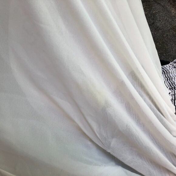 Club Monaco Silk Rainey Open Back Maxi Dress Grey White Black Stripe Side Slit - Picture 11 of 11